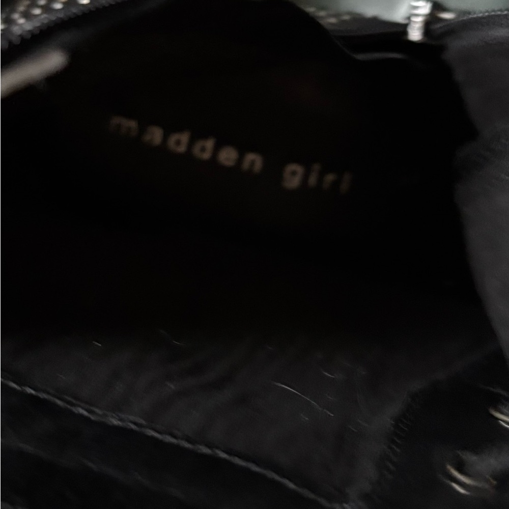 NEW! Sz 9 Madden Girl Black Studded Lace Up look - easy on ZIP ON side Boots - Picture 8 of 12